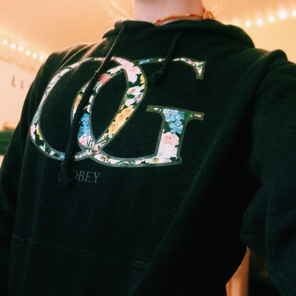 🦋 Floral OBEY Comfy Dark Gray Cute Summer Hoodie